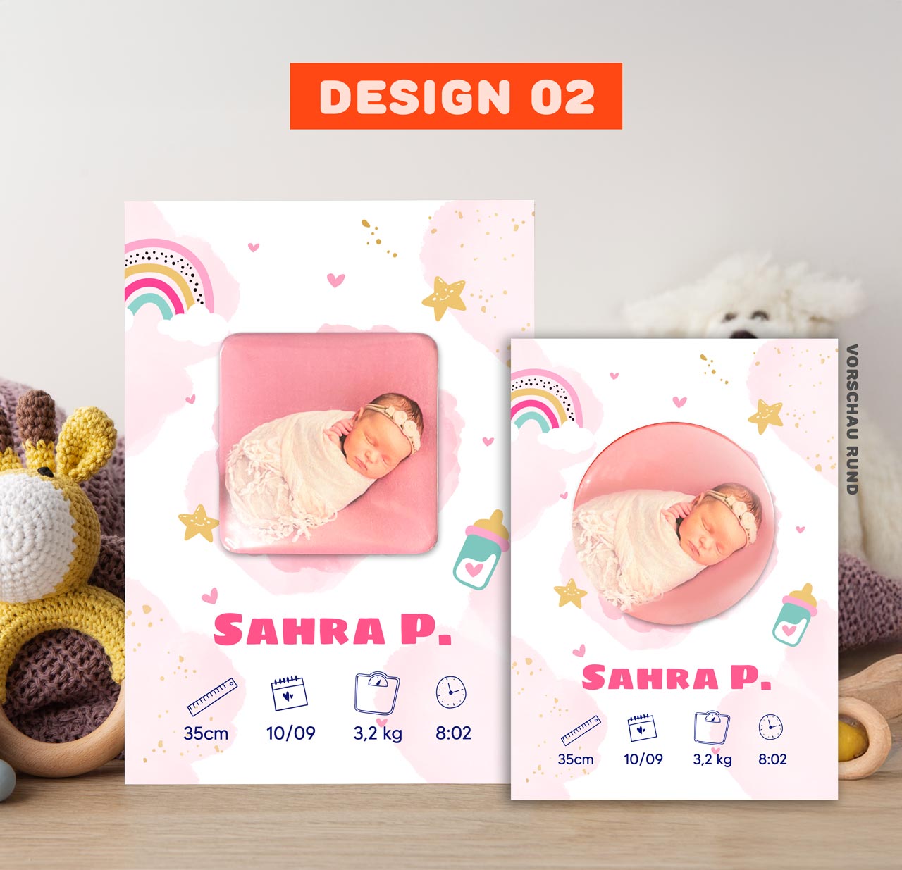 Geburtsanzeige mit Magnet für Mädchen