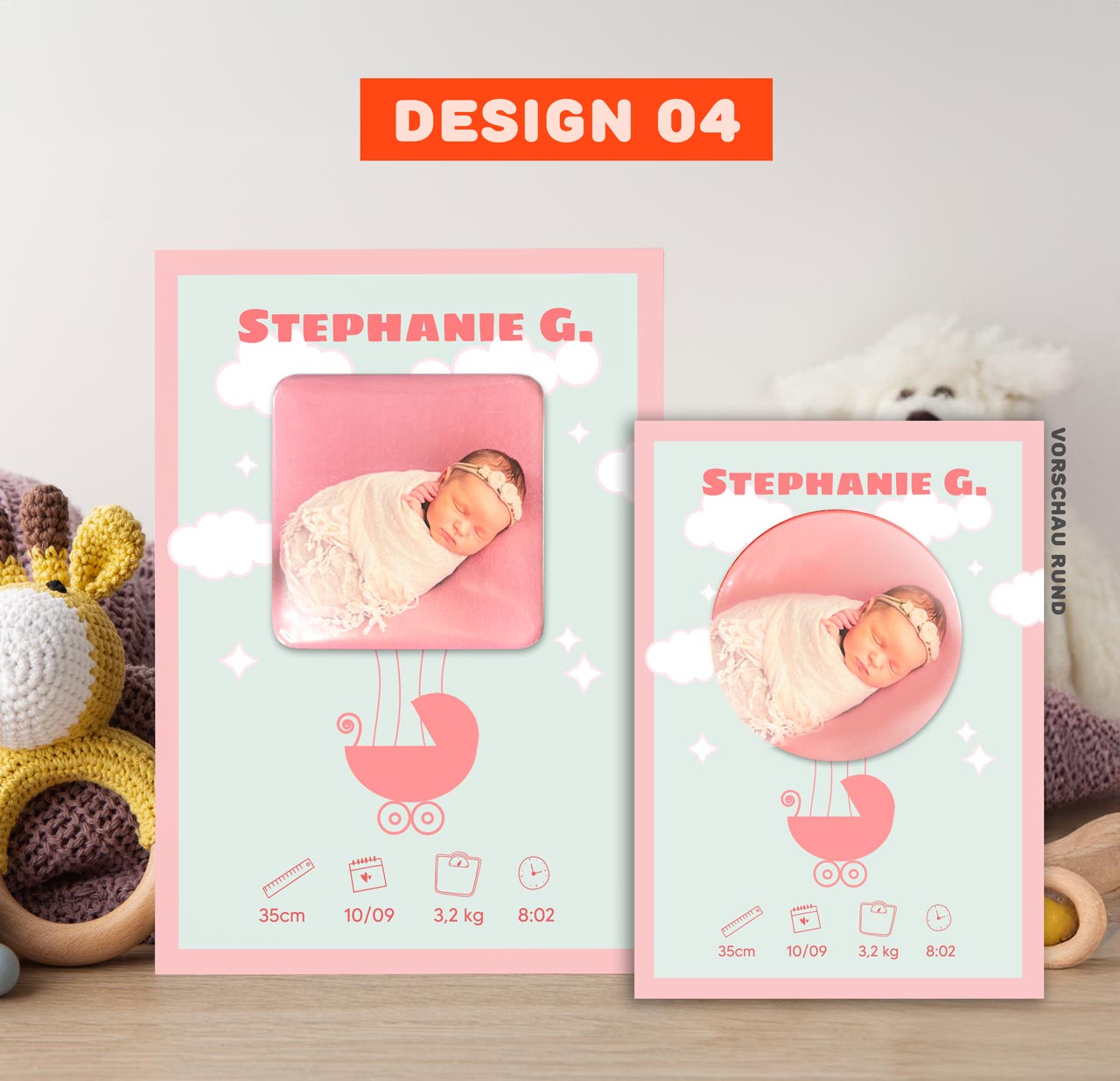 Geburtsanzeige mit Magnet für Mädchen